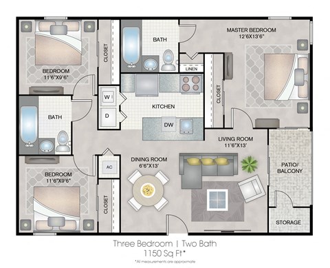 Hunters Glen Apartments Sarasota Florida Three Bedroom Floorplan